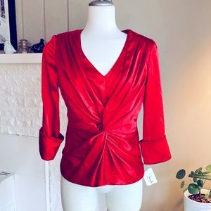 Red Joseph Ribkoff Twist Front Satin Dress Top